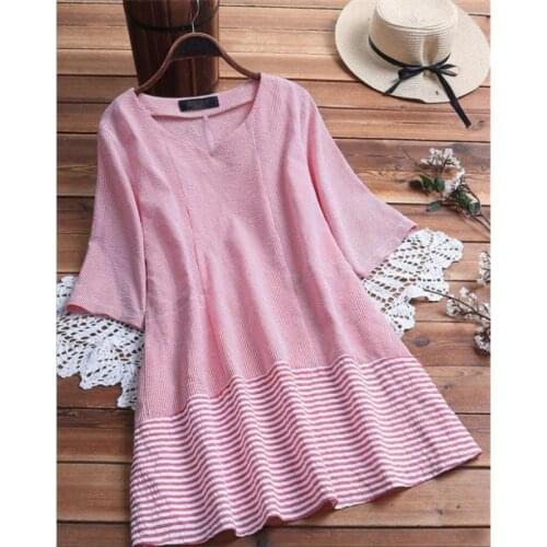 Striped knee-length dress women robe solid pink ladies clothing half sleeve pullovers woman dress plus size