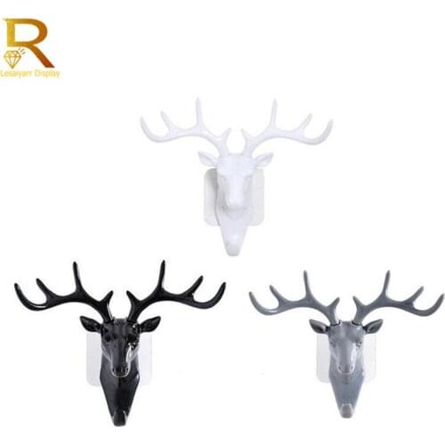 Resin Animal Deer Stags Head Hook Hanger Jewelry Ring Necklace Bracelet Wall Door Cabinet Holder Decor Display Rack