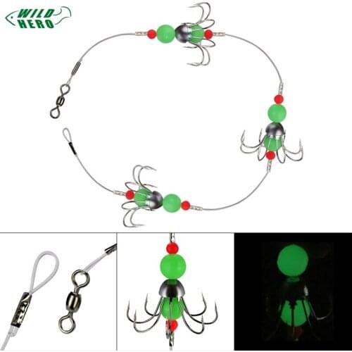 Wildhero Luminous Noctilucence Octopus Squid String Fishing Hooks Group with Thicken Nylon Line