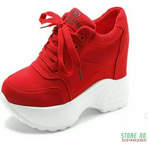 Women Sneakers Mesh Casual Platform Trainers White Shoes 10CM Heels Autumn Wedges Breathable Woman Height Increasing Shoes W705