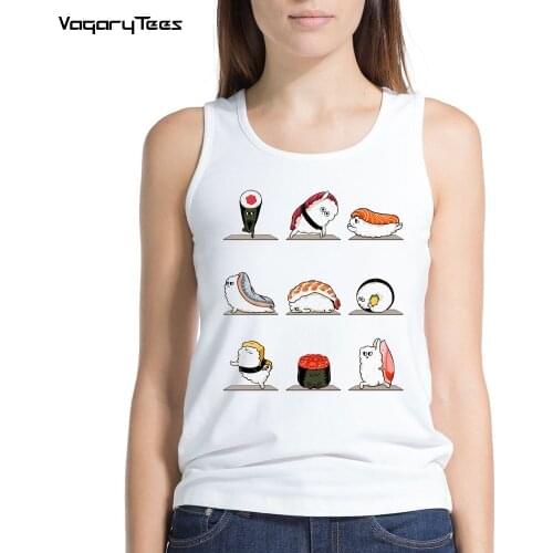 Womens Lovely Vest Novelty Summer Camisole Sushi exercise yo ga Fitness Workout Casual Cute food Tank Tops