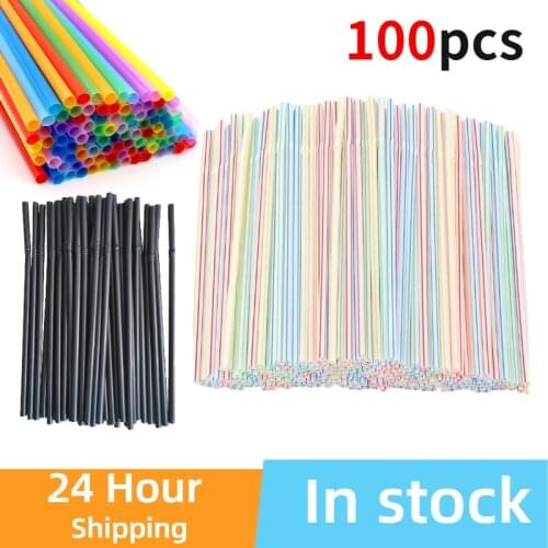 100pcs Multicolor Drinking Straws Plastic Straws For Pearl Bubble Milk Tea Smoothie Party Plastic Bar Accessories Drink Straws