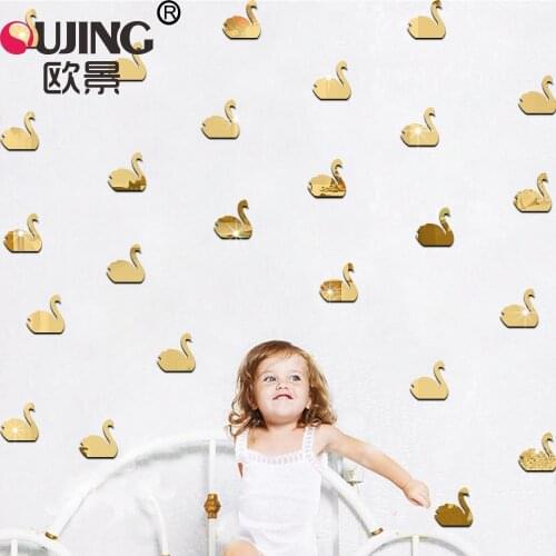 12pcs/set 3D Cute artoon Swan Acrylic Mirror Surface Wall Sticker For Baby Room Decoration Art Mural Removable DIY Wall Decals