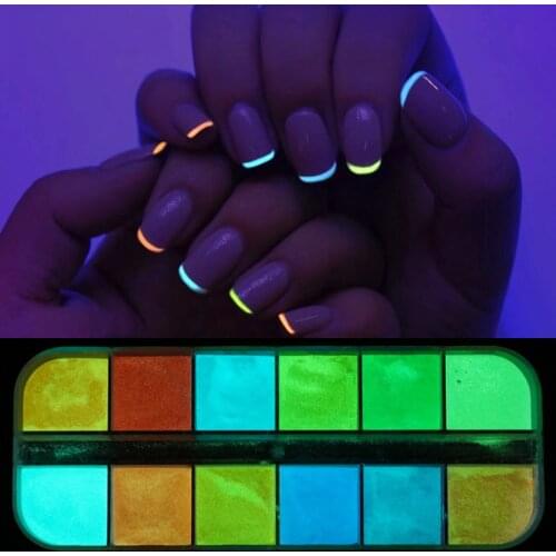 1or 12 Grids/Set Fluorescent Nail Glitter Powder Neon Phosphor Ultrafine Luminous Pigment Nail Art Dust Glow in the Dark LAYS-1