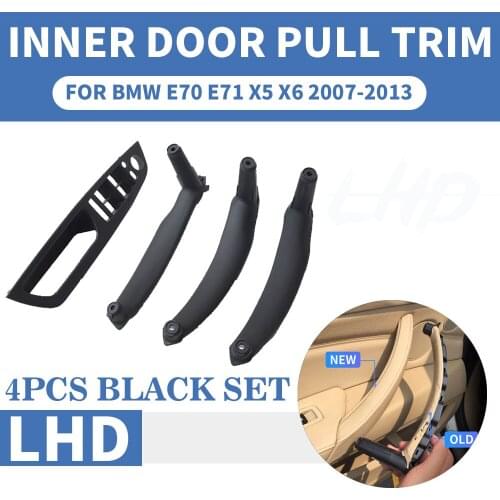 4PCS/set LHD Left Hand Drive Black Car Front / Rear Left Right Inner Interior Door Pull Handle Trim Cover For BMW E70 E71 X5 X6