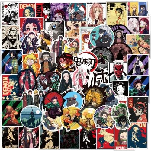 50/100Pcs Anime Demon Slayer Kimetsu No Yaiba Sticker Waterproof PVC Skateboard Luggage Motorcycle Guitar Kid Boy Vsco Sticker