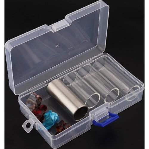8pcs High-quality Guitar Slide Picks Kit 1 Stainless Steel 3 Glass Slides & 1 Thumb 3 Finger Celluloid Guitar Picks with Box