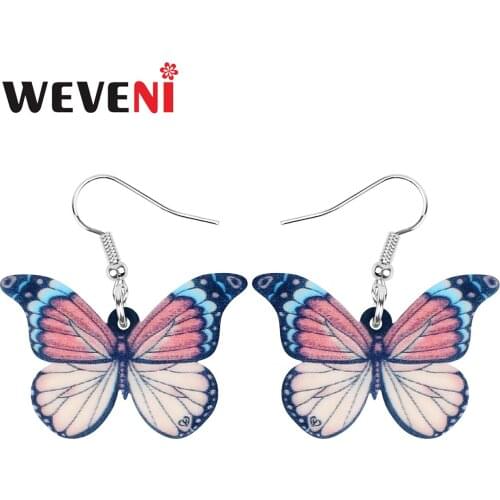 WEVENI Acrylic Vanessa Brush-footed Butterfly Earrings Print Insect Animal Dangle Drop Jewelry For Women Kids Spring Accessories