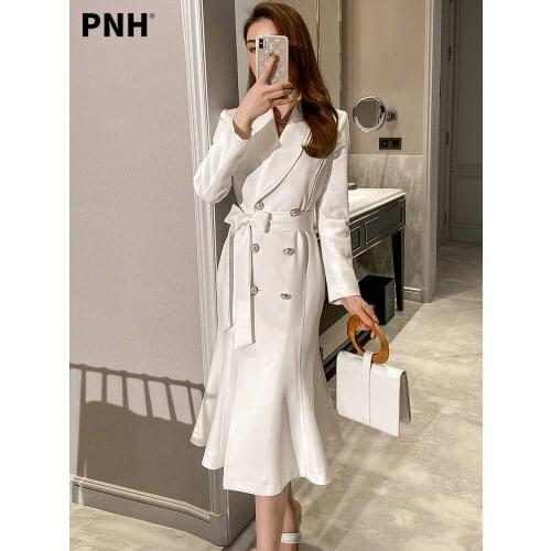 White Windbreaker Womens Mid Long 2021 Spring and Autumn New Korean Temperament Slim Fishtail Evening Dress