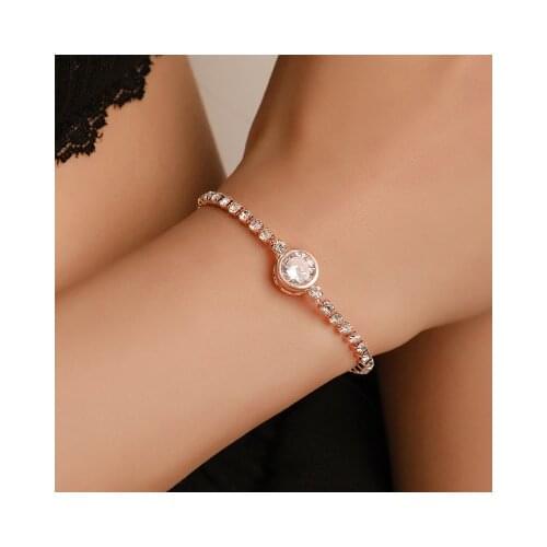 22cm Copper Gold Rose Gold Color Silver Plated Crystal Rhinestone Cubic Zircon Chain Bracelet for Baby Kids Ladies Girls Women