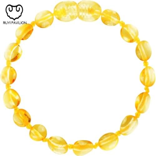 RUYI PAVILION Natural Amber Teething Bracelet Bangles Necklace For Babies Children Beans Cognac 13CM-16.5CM