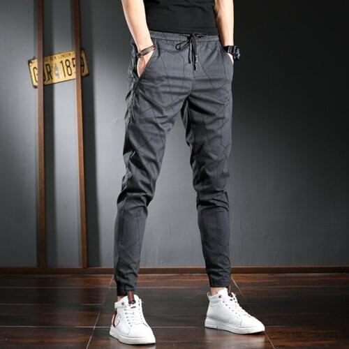 Autumn New Men Plaid Casual Pants Sport Joggers Pants Fashion Slim Fit Male Drawstring Trousers