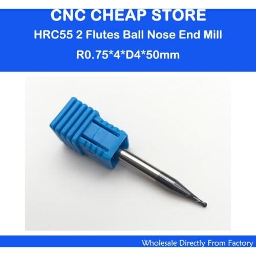 5pcs R0.75mm 4*1.5*50MM HRC55 Two Flutes Ball Nose Bits Carbide End Mill Engraving Cutting Tools, CNC Router Cutters, Acryl, PVC