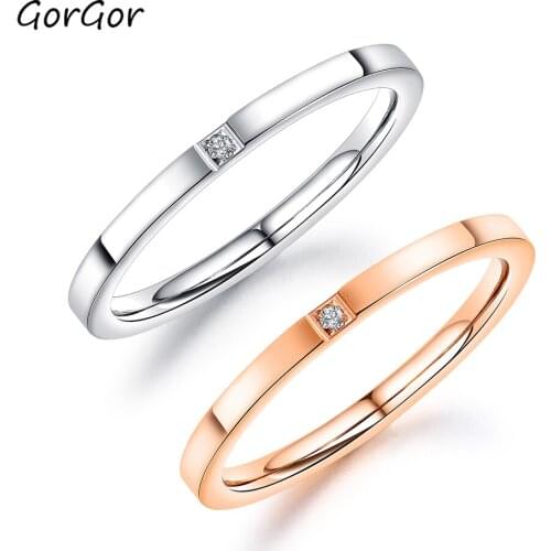 GorGor Women Rings Cubic Zirconia Tension Setting Titanium Steel Trendy Wedding Bands Ladies Fashion Accessories 660