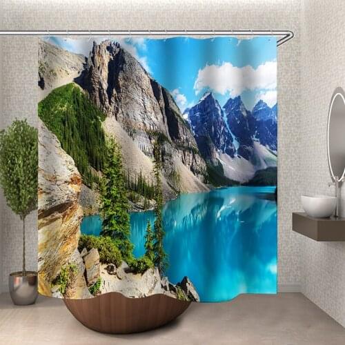 Mountain lake shower curtain waterproof toilet curtain bathroom decoration