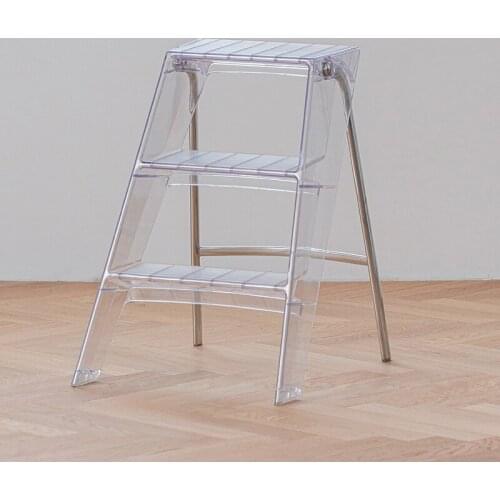 INS transparent folding ladder flower frame household acrylic ladder multifunction pedal non-skid three-step ladder