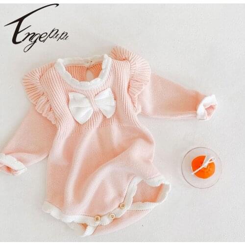 Engepapa Lovely Princess Style Knitting Long Sleeve Romper Spring Autumn Baby Girls Clothes Newborn Baby Girls Jumpsuit