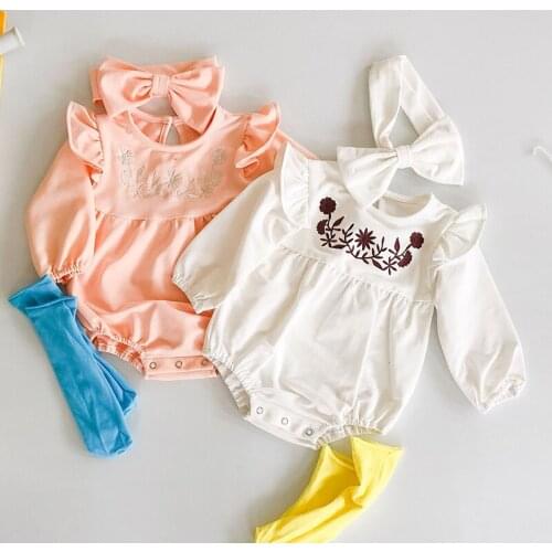 Baby Girls Embroider Rompers Kids Baby Clothing Spring Autumn Toddler Clothing Baby Girl Long Sleeve Cute Rompers And Hair Band