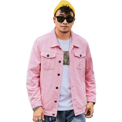 2021 spring and autumn new Mens pink denim jacket Fashion casual loose cotton denim jacket men Men and women can wear