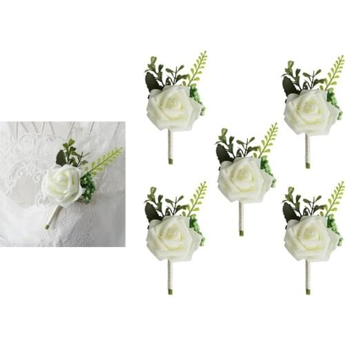 Pack of 5 Wedding Bridal Corsage Bridesmaid Wrist Flower Corsage Flowers for Wedding, White