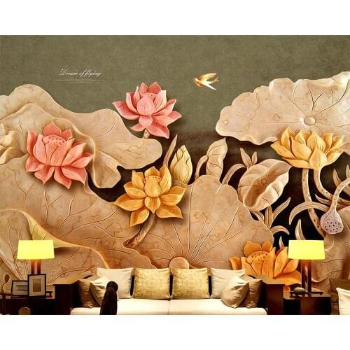 Beibehang Home decoration murals 3D lotus mural three dimensional TV sofa background wall living room bedroom mural 3d wallpaper