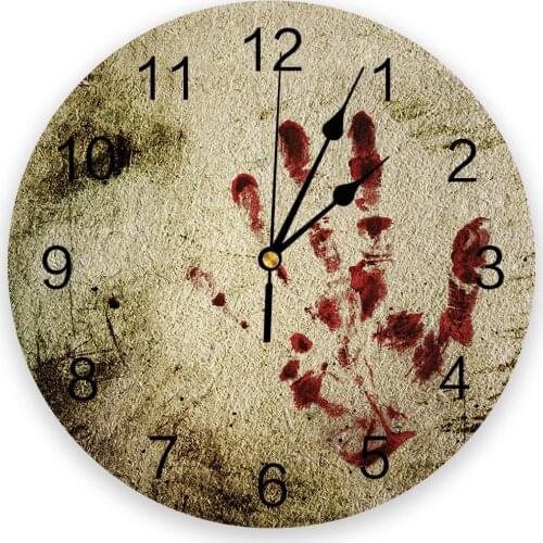 Retro Blood Handprint 3d Wall Clock Modern Design Farmhouse Decor Kitchen Vintage PVC Round Clock Living Room Decoration