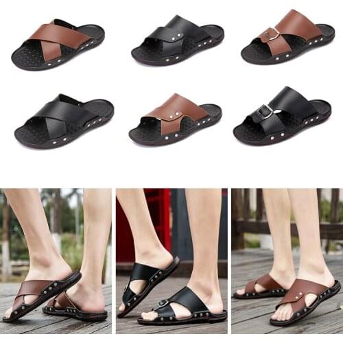 New Summer Man Beach Slides Slippers Men High Quality Wear-resistant PU Sandals Shoes Slip-On Comfortable Massage Flip Flops