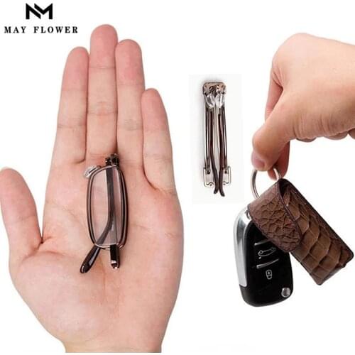May Flower Mini Alloy Reading Glasses Ultra-light Square Foldable Presbyopia Eyewear With Wallet Case Smart Frame Men Women +3.5