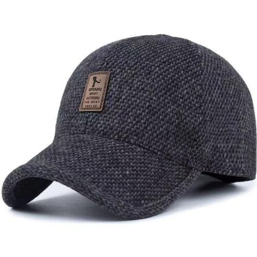 Autumn and Winter Mens Hats Middle-Aged and Elderly Cashmere Woolen Earmuffs Baseball Cap Wild Thick Warm Cap 2020 Skull