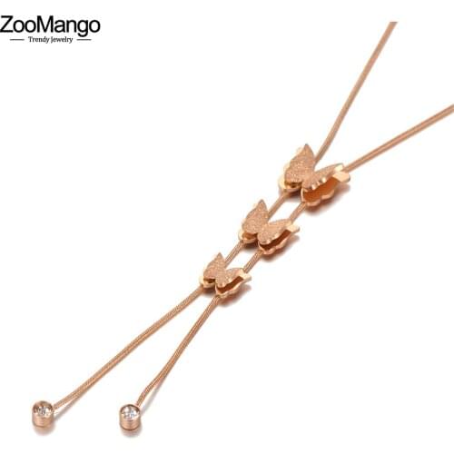 ZooMango 3Pcs Butterfly Charm Pendant Necklaces For Women Girls Trendy Titanium Steel Bohemia CZ Crystal Animal Necklace ZN20158