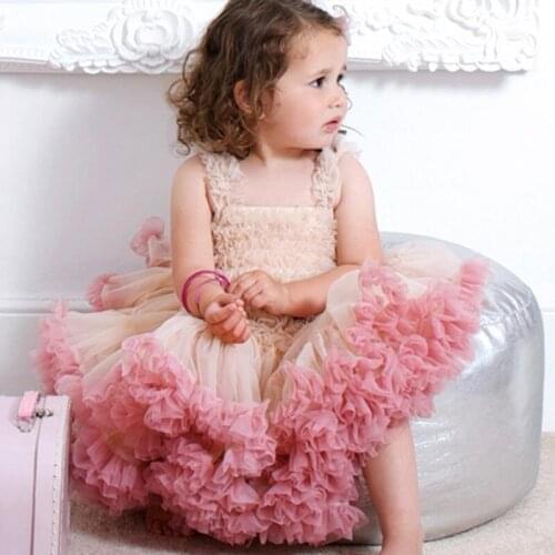 Girls Dress Lace Bowknot Princess Wedding Performance Formal Tutu Dress Clothes Girls Fashion for Party and Wedding Dress