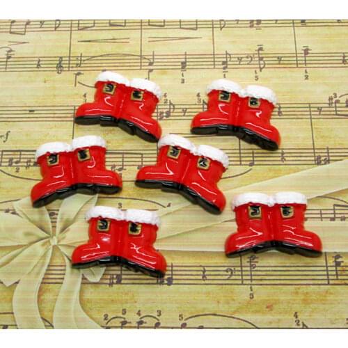 10Pcs Resin Christmas Boots Decoration Crafts Kawaii Bead Flatback Cabochon Fridge Magnet Scrapbook DIY Accessories Buttons