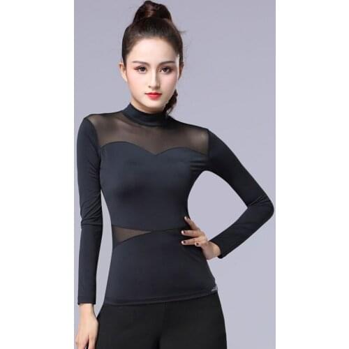 Latin Dance Shirts Ice Silk Long Sleeve Women Tops Cha Cha Rumba Practice Performance Dancewear Ladies Dancing Clothes DNV11206