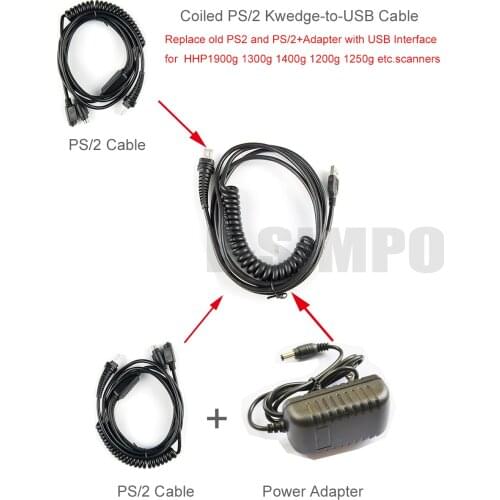 2pcs BarCode Scanner PS2-to-USB Cable, 2M(7feet),For HHP 1900g,1300g,1400g,1200g,1250g, PS2-to-USB Interface