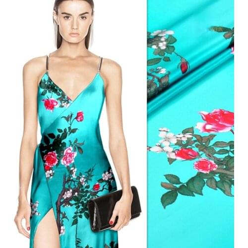 Super Beautiful Natural Mulberry Silk Stretch Satin Fabric 19mm Digital Inkjet Cheongsam Clothing Fabrics Wholesale Cloth Meter