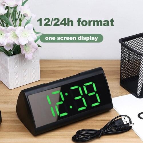 Triangle Large Screen LED Mirror Alarm Clock Table Clock Date Time Temperature Snooze Backlight Function Home Office Decor Gift