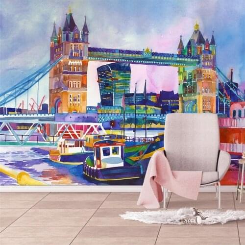 Wellyu Watercolor European famous architectural background wall decoration painting custom large mural green wallpaper mural