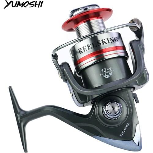 YUMOSHI 5.2:1 13+1BB Fishing Reel All Metal Spool Spinning Reel Stainless Steel Handle Line Spool Saltwater Fishing Accessories