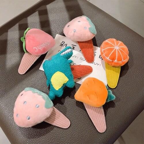 New Women Girls Cute Cartoon Fruit Dinosaur Plush Doll Hairpins Sweet Hair Ornament Headband Hair Clip Fashion Hair Accessories