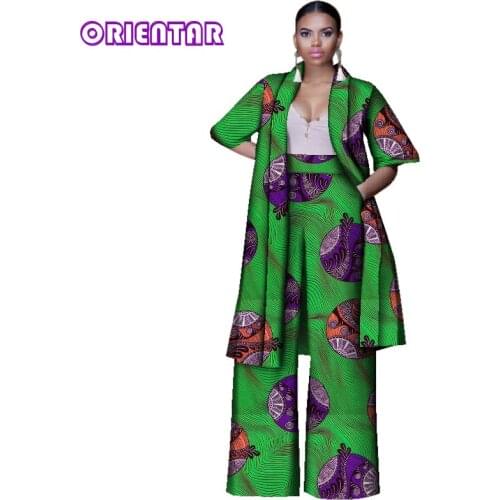 2 Pieces Women Suits Set African Print Tops and Pants Women Bazin Riche Pants Sets African Style European Clothing WY3143