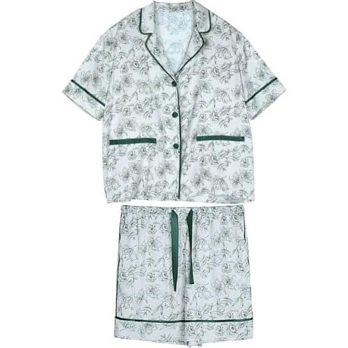M-XL Women Pajamas Sets 2PCS Sexy Turn-Down Rayon Shorts Pyjamas Suit Print Summer New Sleepwear Loose Nightwear Home Clothes