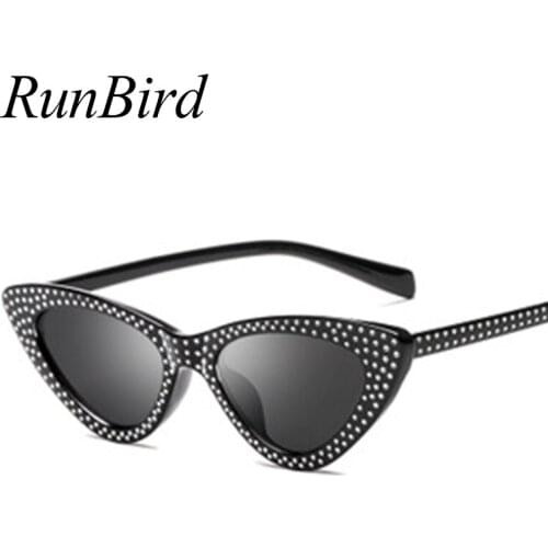 Vintage Sunglasses Women Cat Eye Luxury Brand Designer Sun Glasses Retro Small Rivet ladies Sunglass Black Eyewear oculos 1308R