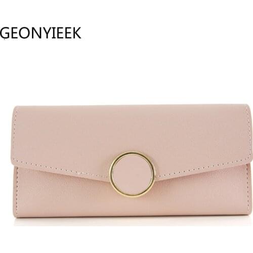2020 Wallet Leather Women Wallet Long Pu Leather Purse Zipper Metal Circle Decor Wallets Female Hasp Coin Purse Clutch Black