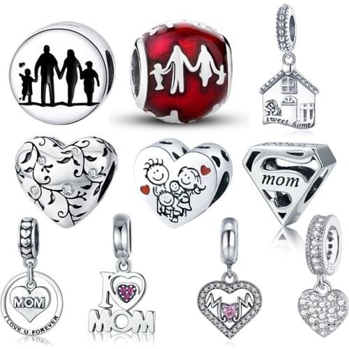 WOSTU Authentic 925 Sterling Silver Hot Sale Family Love Charms Pendant Fit Bracelet Women Party Fashion DIY Jewelry Gift Making