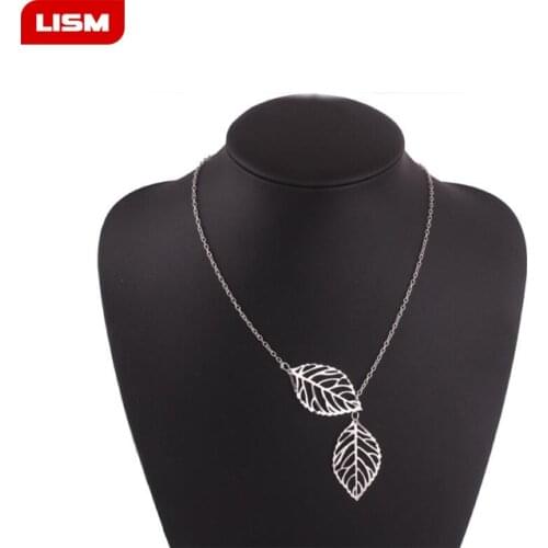 New Pink Rose Gold Leaves Pendant Necklace Bijoux Collier Femme Women Charm Maxi Boho Jewelry Necklace for Women