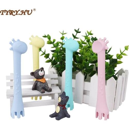 TYRY.HU 1pc Giraffe Teether Baby Training Spoon Baby Teether Silicone Teething Beads Pendant DIY Pacifier Chian