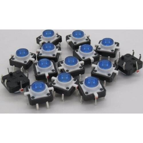 20PCS/lot blue 12x12mm Illuminated Tact Switch Button switch LED 4 pin reset 12*12mm