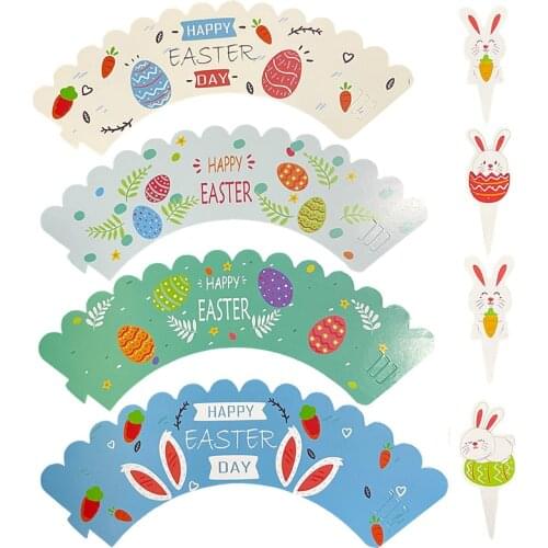 24pcs Easter Paper Cupcake Wrapper Rabbit Bunny Eggs Cake Topper Happy Easter Party Decorations Animals Birthday Party Supplies