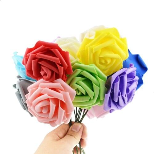 25PCS 8CM New Colorful Artificial PE Foam Rose Flowers Bride Bouquet Home Wedding Decor Scrapbooking DIY Supplies