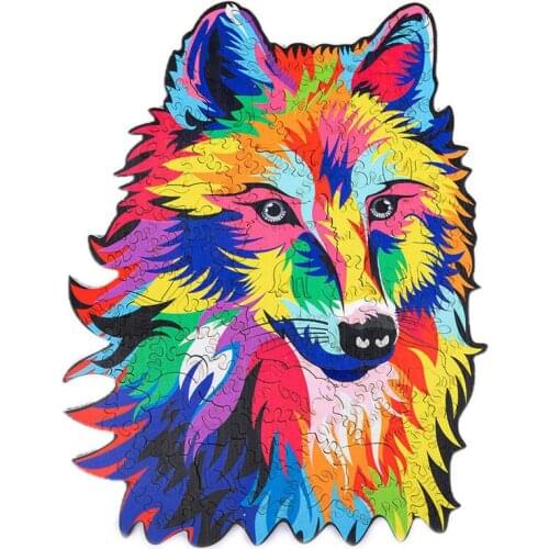 3D Wooden Puzzle For Adults and Kids,Animals Shape Puzzle,Gift Puzzle,Wolf Shape Colorful Wooden Puzzles, Wooden Jigsaw Puzzles